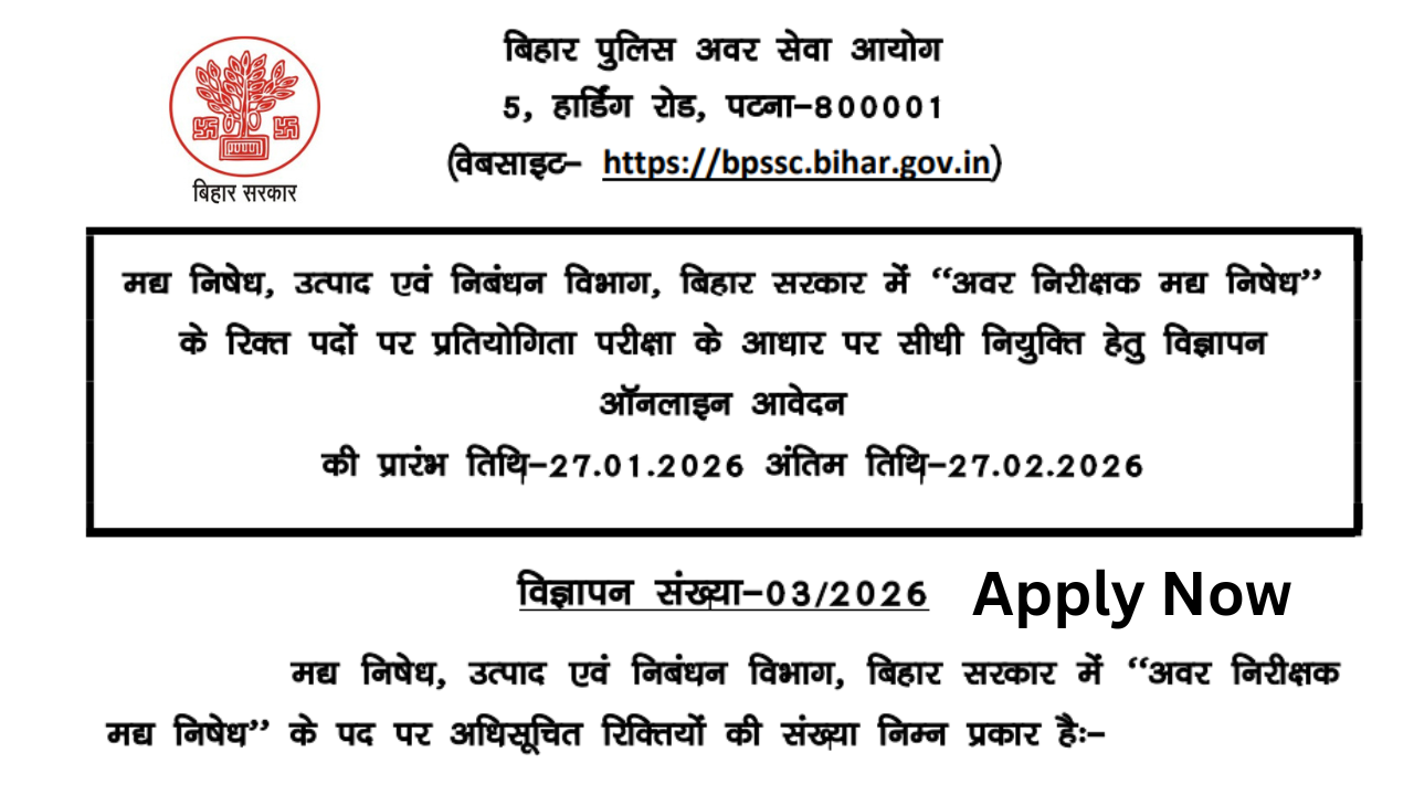 BPSSC Sub Inspector SI Prohibition Recruitment 2026